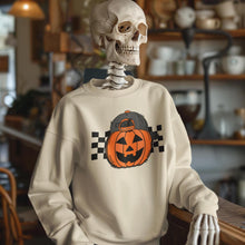 Load image into Gallery viewer, Pumpkin Snapback Sweatshirt | Halloween | Baby Infant Toddler Kids Adult | Holiday Gift | Fall Sweater Romper