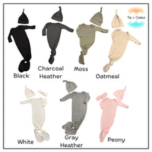 Load image into Gallery viewer, Personalized Knotted Gown with Hat | Custom Name | Bamboo Newborn Outfit | Baby Shower Gift