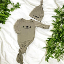 Load image into Gallery viewer, Personalized Knotted Gown with Hat | Custom Name | Bamboo Newborn Outfit | Baby Shower Gift