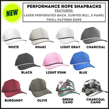 Load image into Gallery viewer, Personalized Initial Snapback Hat | Laser Perforated | Infant Child Baby Toddler Kids Adult Youth Snapback | Custom Twill Rope Cap