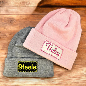 Embroidered Name Beanie for Newborn Baby Infant Toddler Kids and Adult, Personalized Name Hat